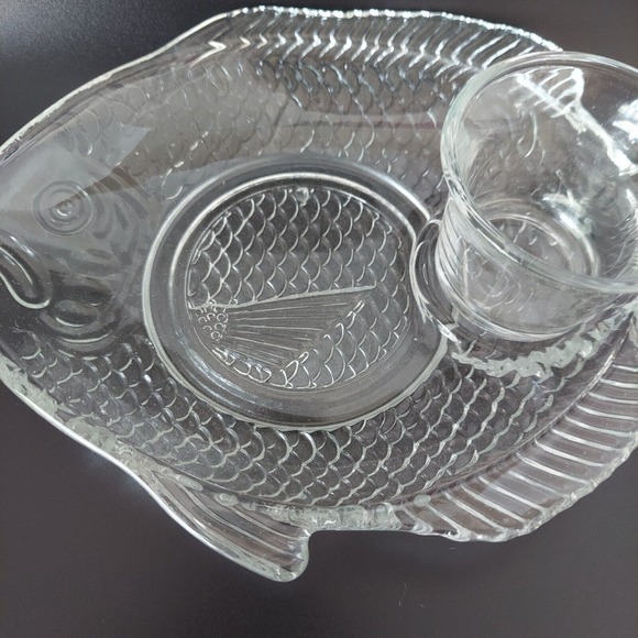 VTG Glass Plates Etched Tapas Appetizer Party Fish Set Shrimp Cocktail Tuscany - Picture 6 of 16